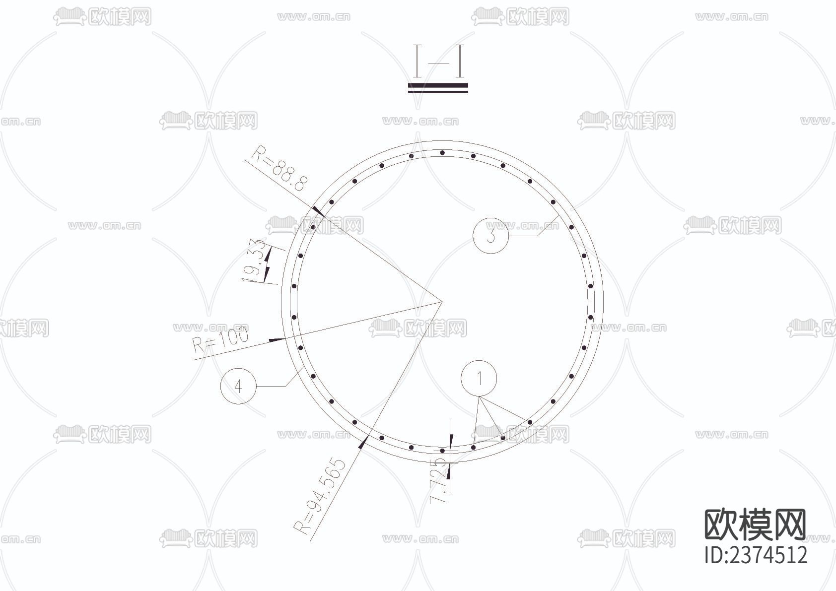 钻孔桩普通钢筋布置CAD施工图下载（渲染图2）
