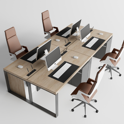  现代卡位办公桌椅su模型 