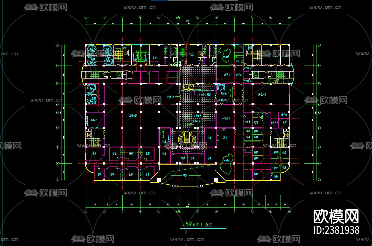 大型酒店建筑CAD施工图下载（渲染图4）
