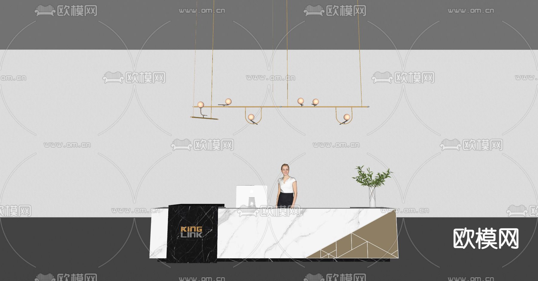 现代公司前台 接待台su模型下载（渲染图2）