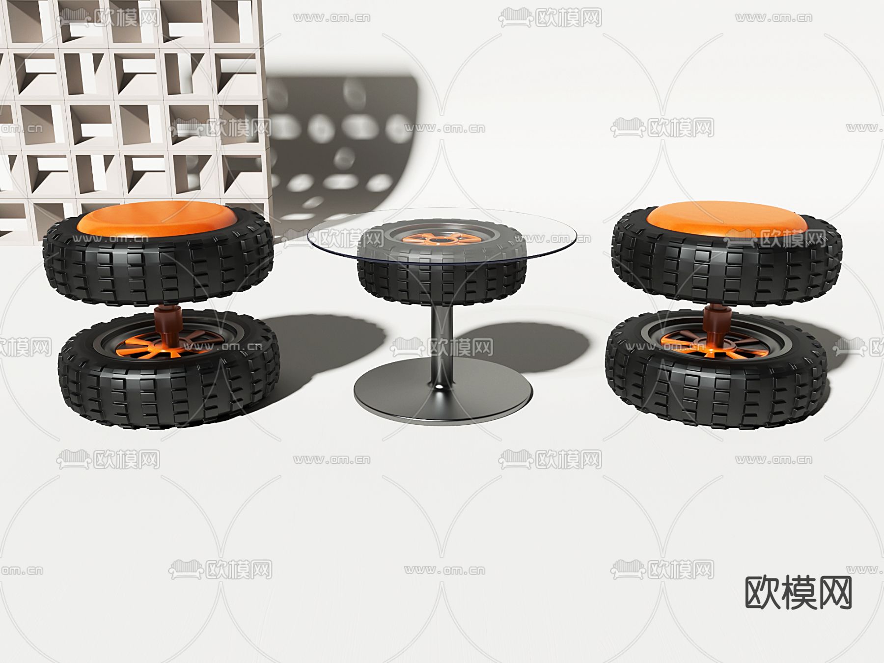工业风轮胎桌椅 休闲桌椅su模型下载