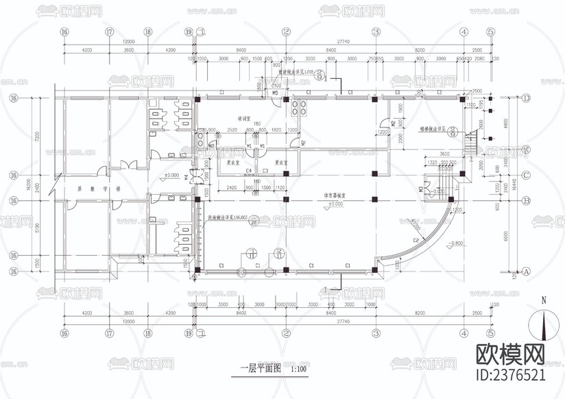 小學平立剖CAD施工圖下載(渲染圖2)