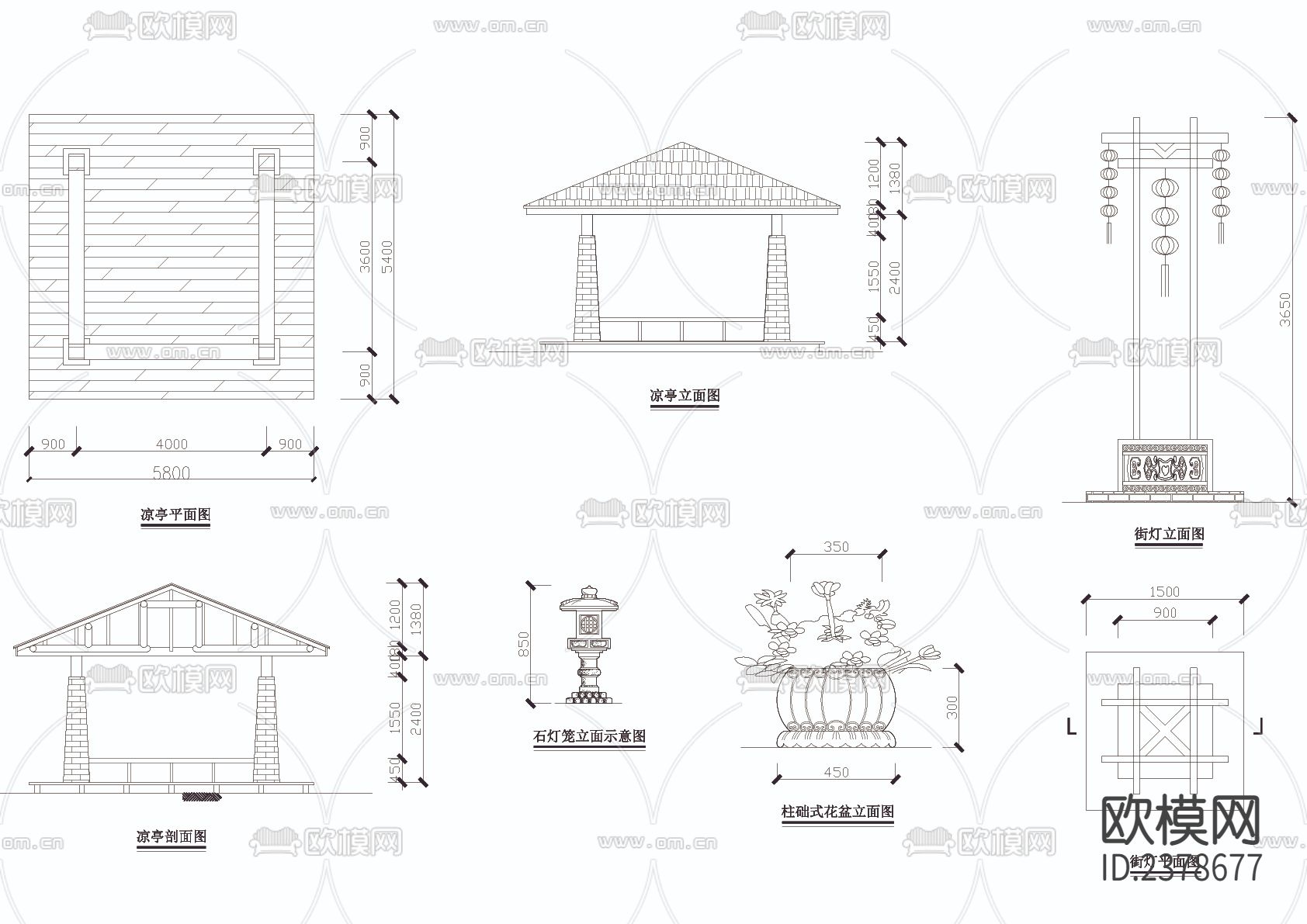 滨河栏杆凉亭象棋广场CAD施工图下载（渲染图2）