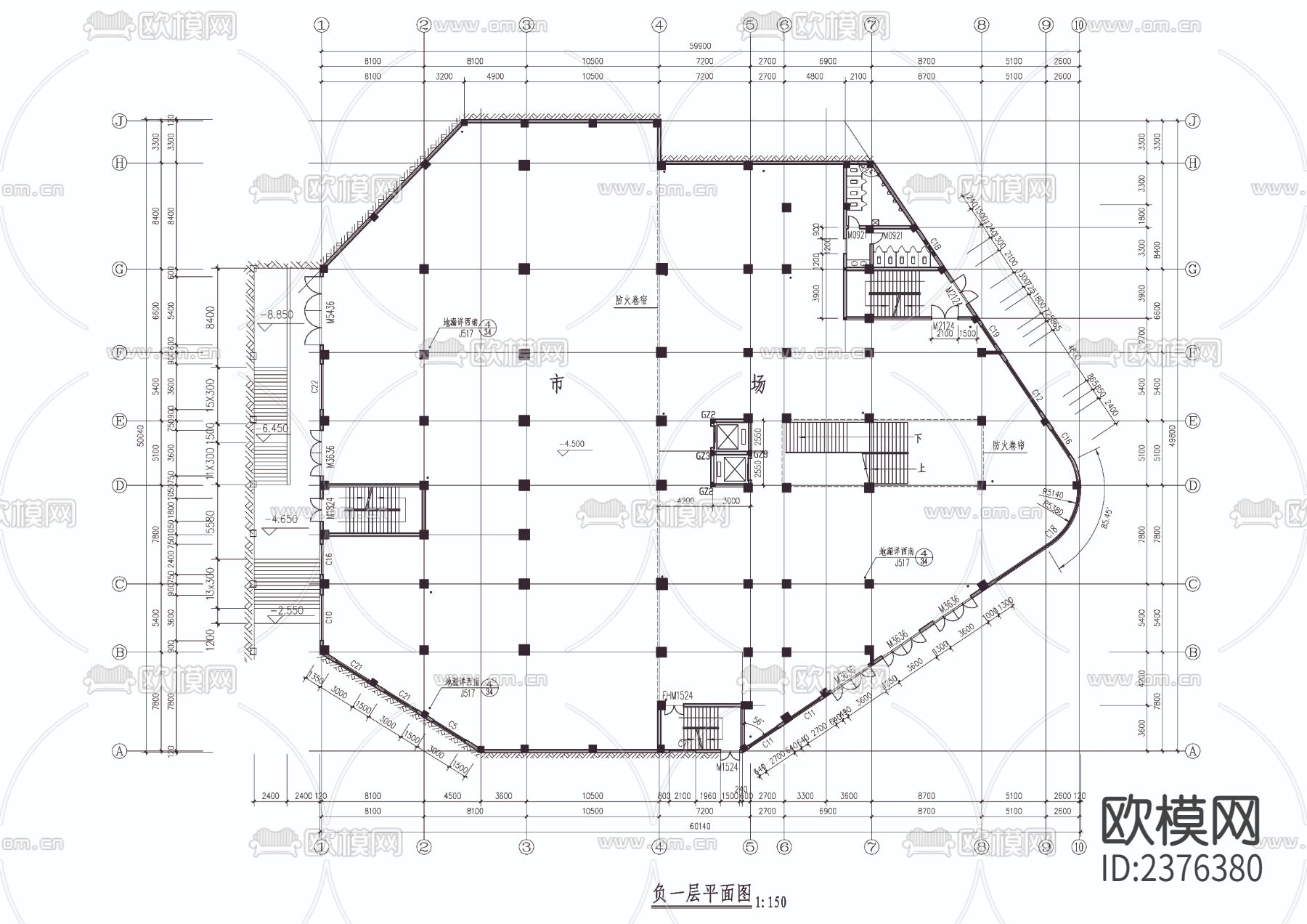 大型农贸市场CAD施工图下载（渲染图2）