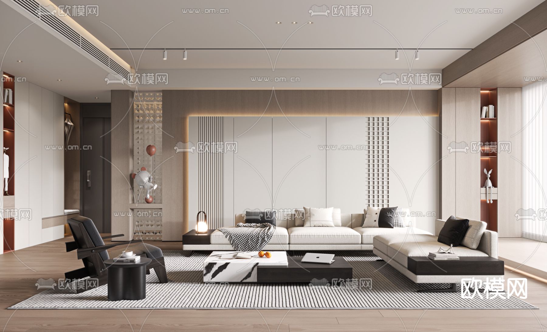 现代客厅3d模型下载（渲染图1）