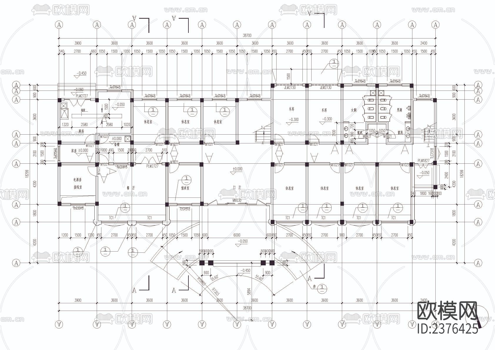 收费站建筑CAD施工图下载（渲染图2）