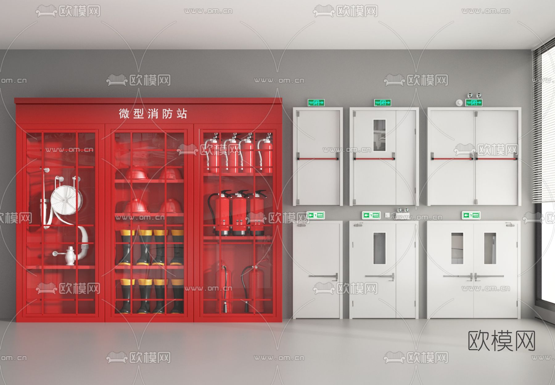 现代消防门灭火器消防柜3d模型