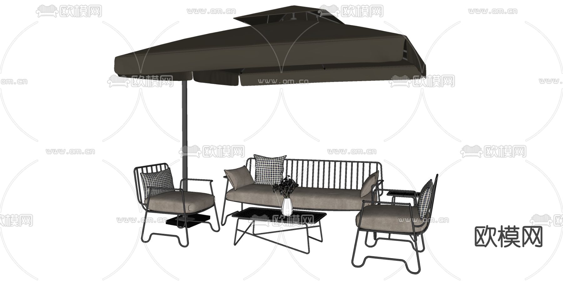 工业风铁艺户外桌椅su模型下载（渲染图2）