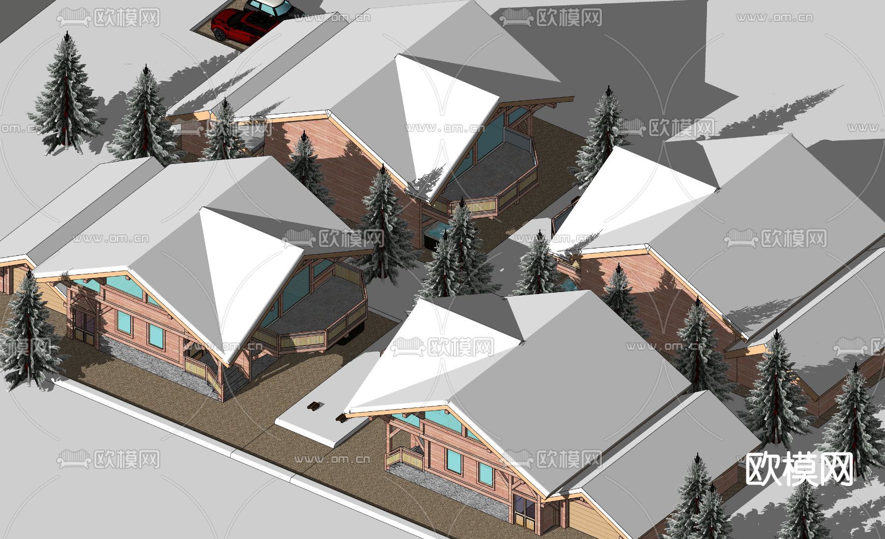 自然风雪地木屋su模型下载（渲染图3）