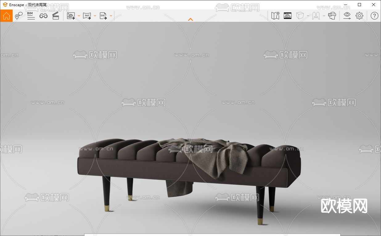 奶油风床尾凳su模型下载（渲染图4）