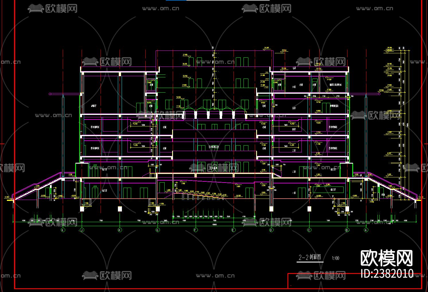 七层师范学院图书馆建筑设计CAD施工图下载（渲染图3）
