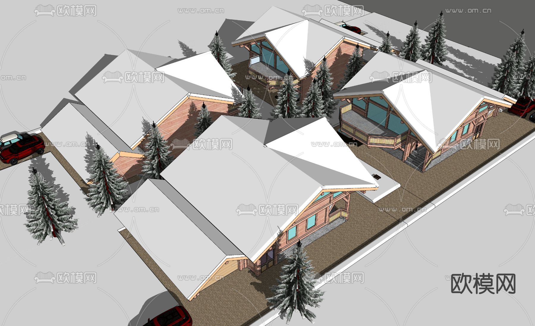 自然风雪地木屋su模型下载（渲染图2）