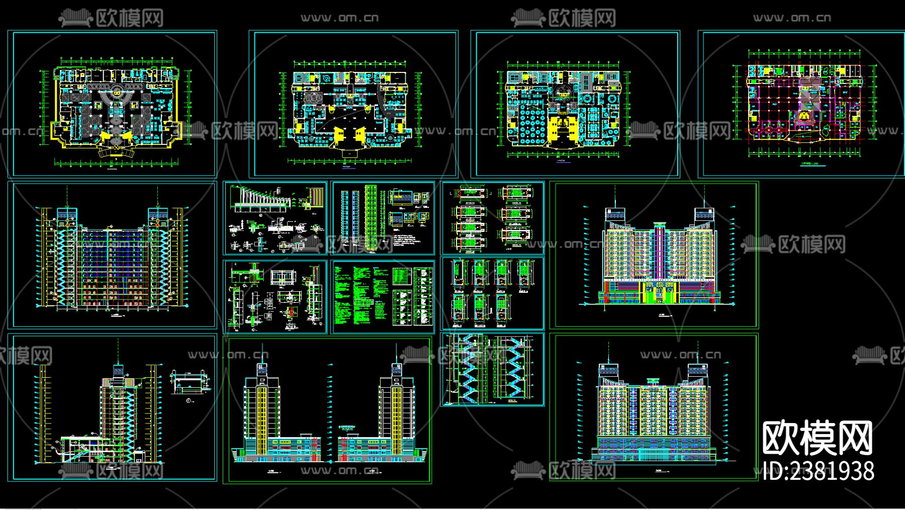 大型酒店建筑CAD施工图下载（渲染图3）