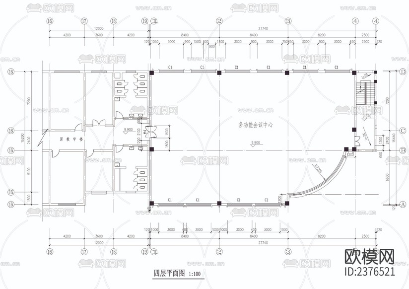 小學平立剖CAD施工圖下載(渲染圖3)