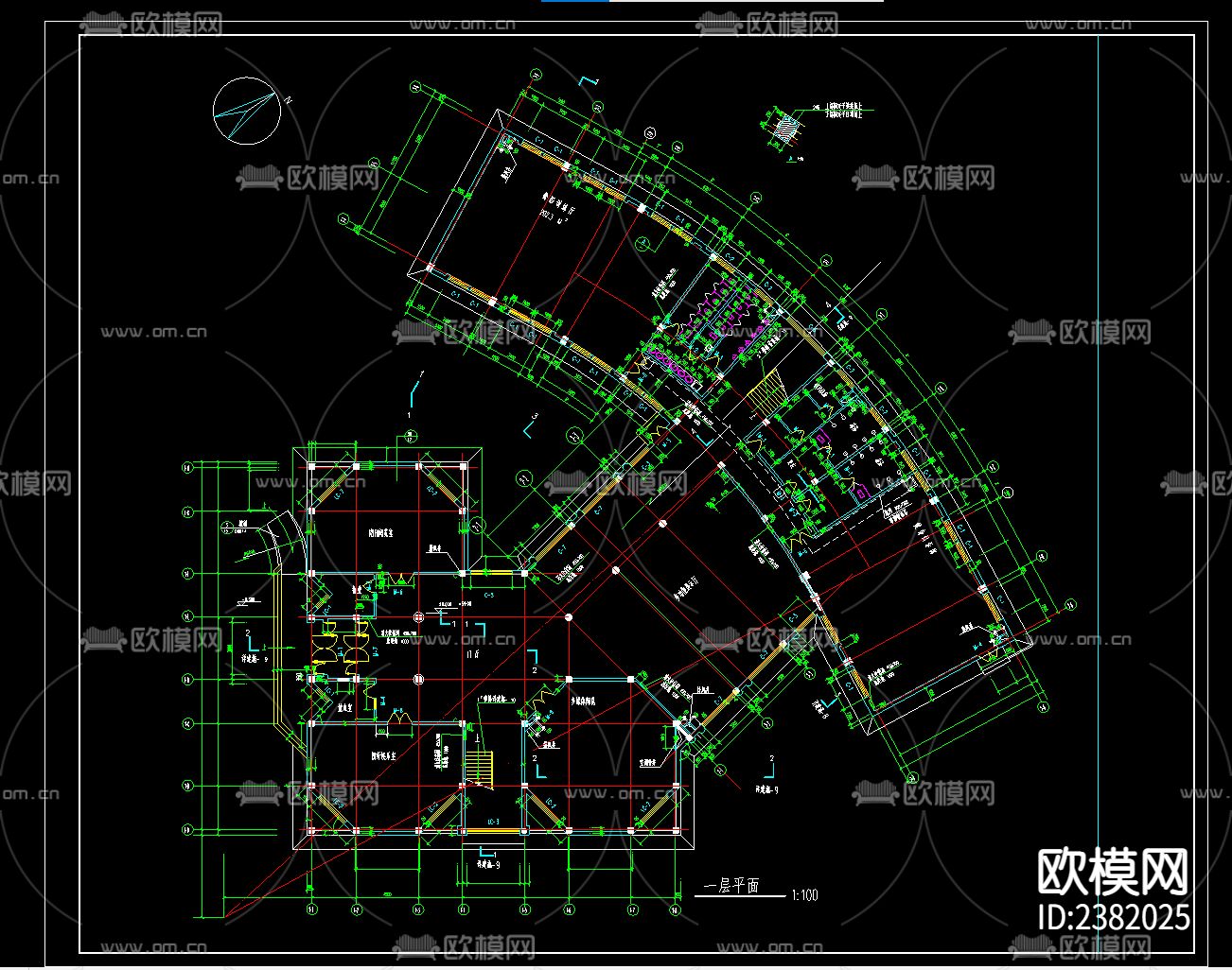 三层少儿图书馆建筑设计CAD施工图下载（渲染图3）