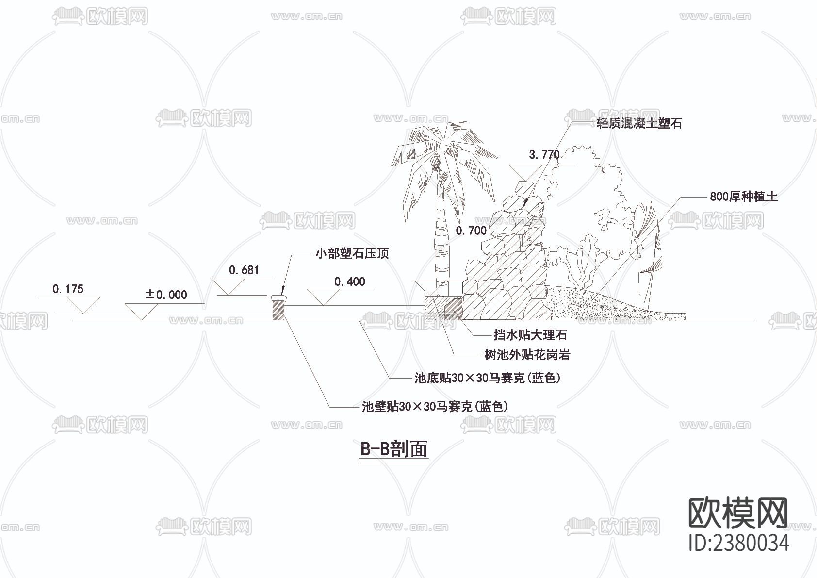 大瀑布cad大样图下载（渲染图3）