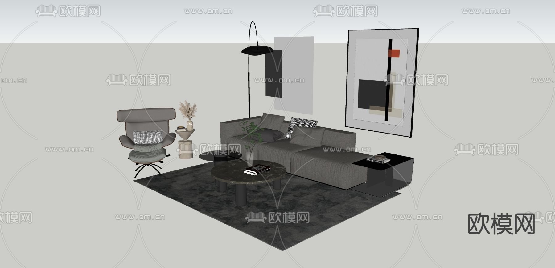 简欧组合沙发su模型下载（渲染图3）