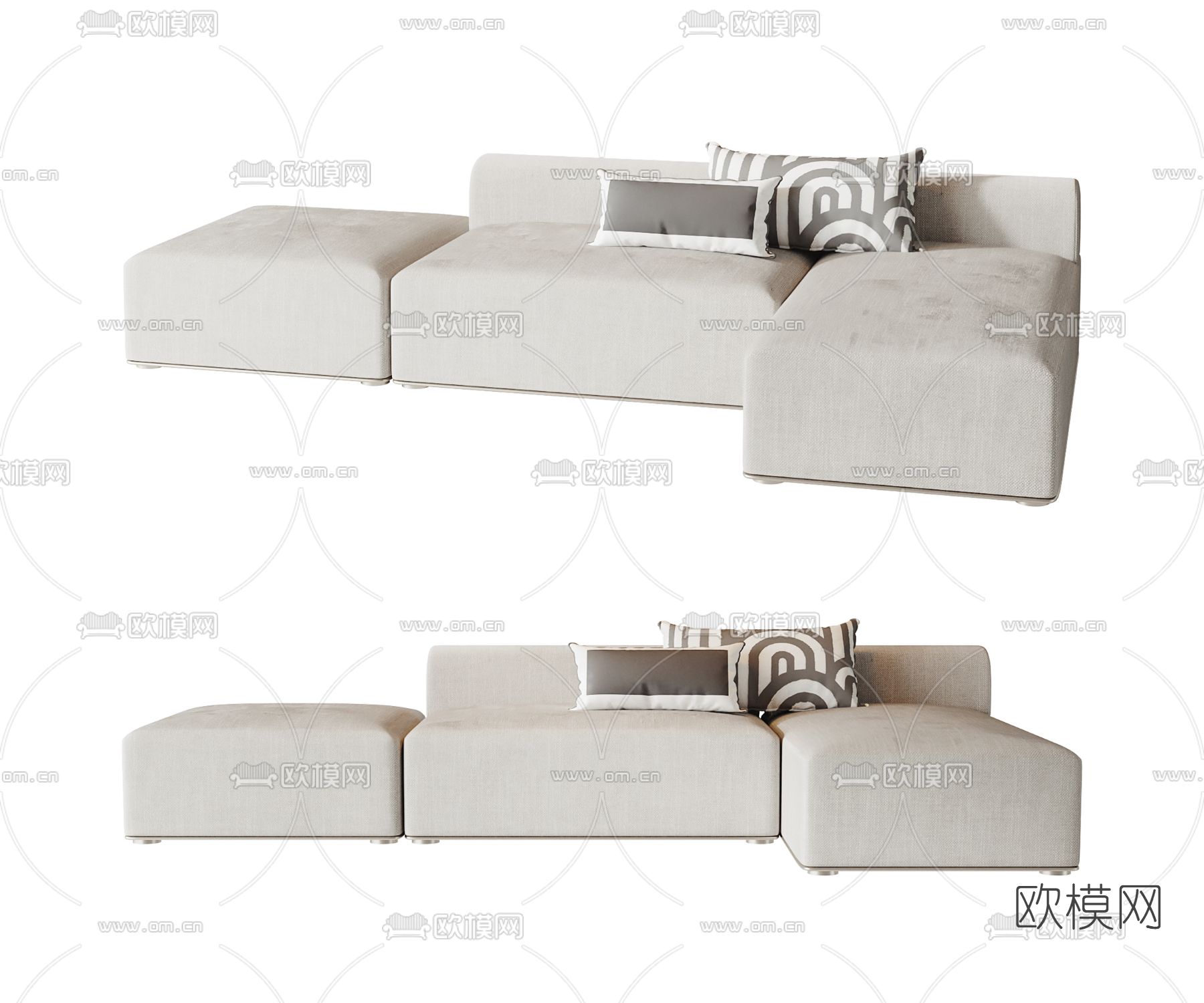 现代米色转角沙发3d模型下载