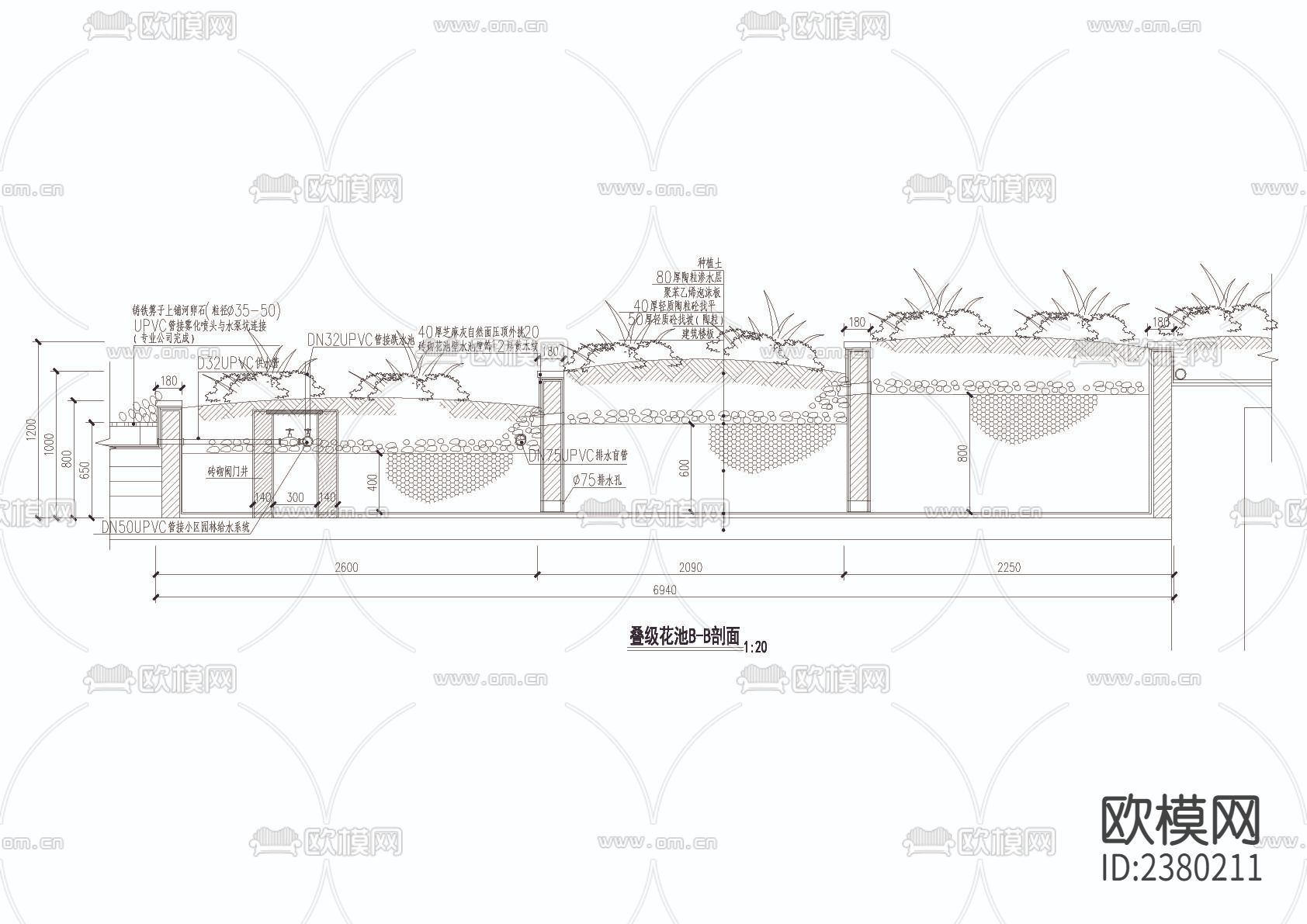 凸起式叠水景大样CAD施工图下载（渲染图4）