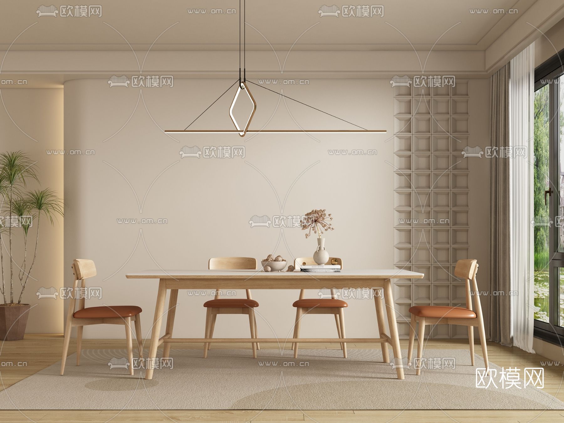 侘寂餐桌椅3d模型下载