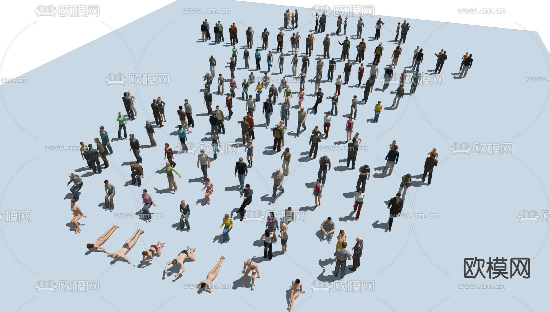 现代男女人物2d组件su模型下载（渲染图2）