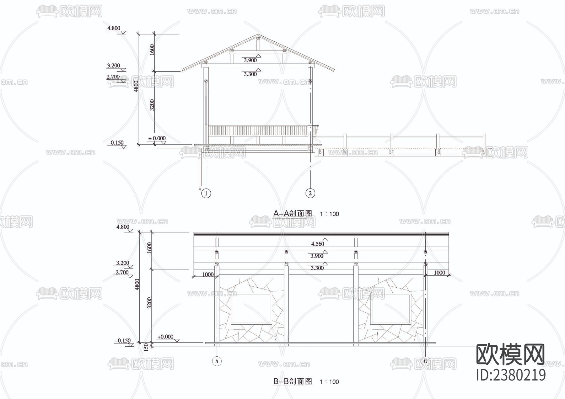 水榭详图CAD施工图下载（渲染图3）