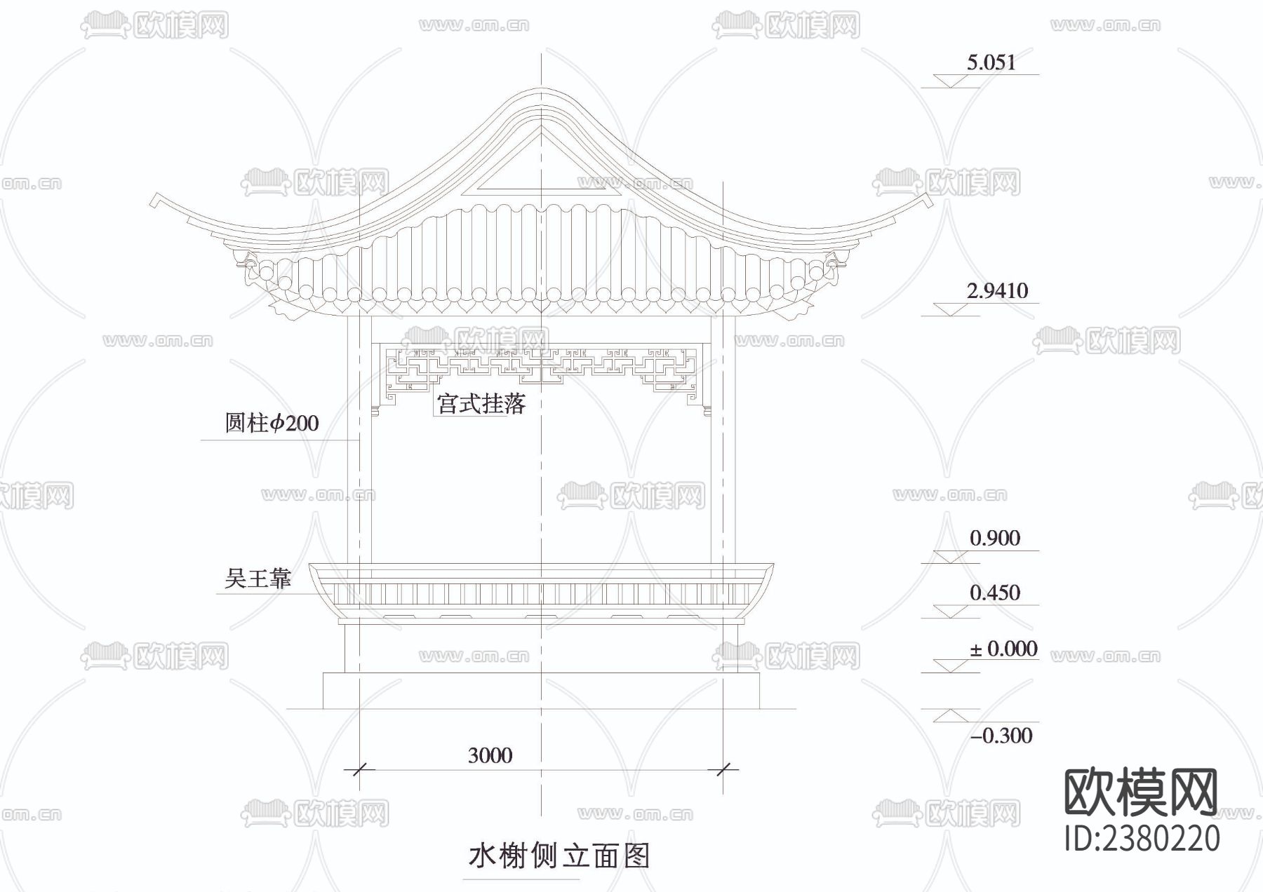 水榭详图CAD施工图下载（渲染图2）