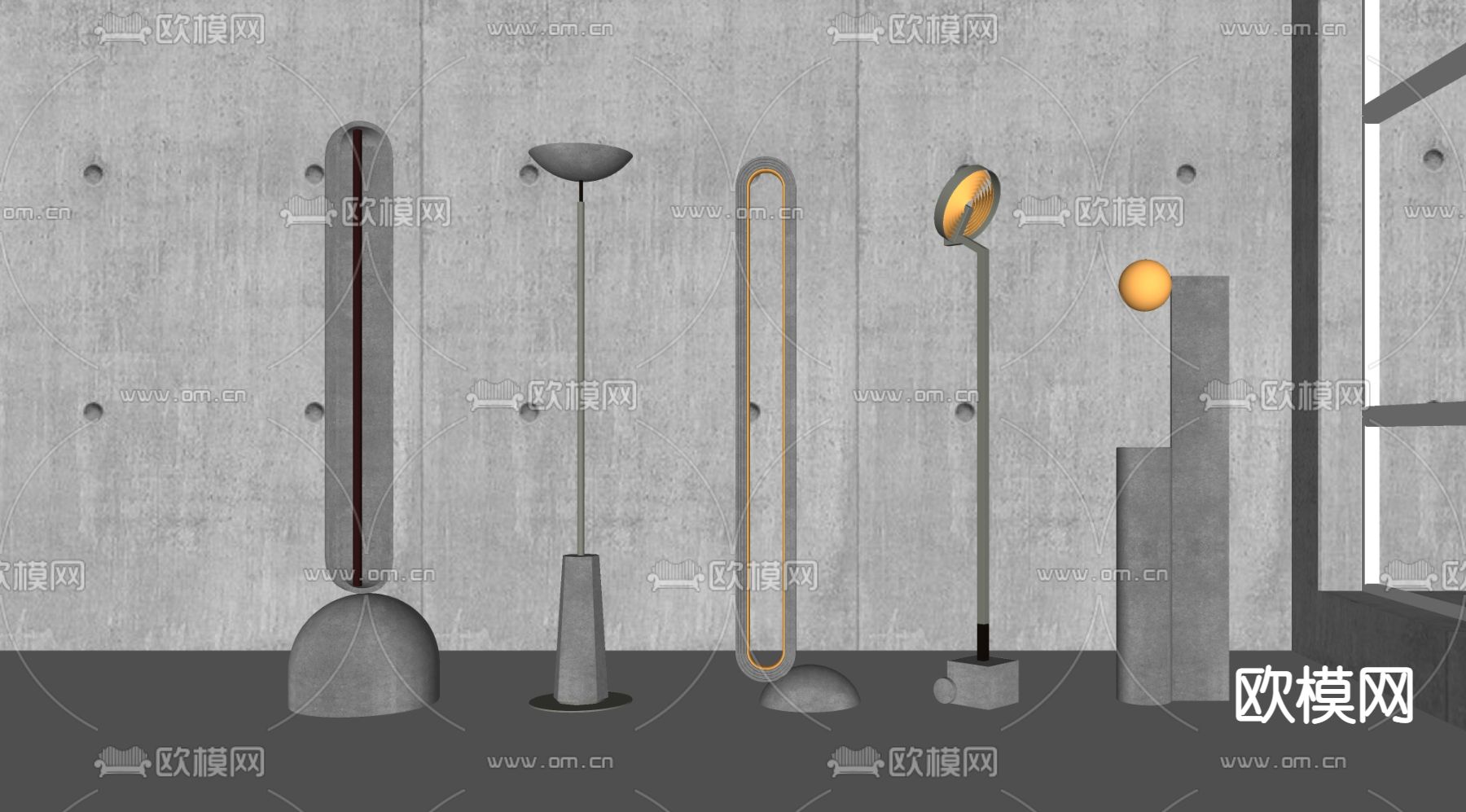 创意水泥落地灯su模型下载（渲染图2）