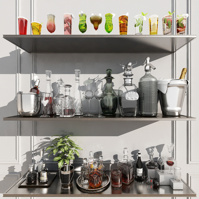  酒瓶酒杯 冰酒桶su模型 