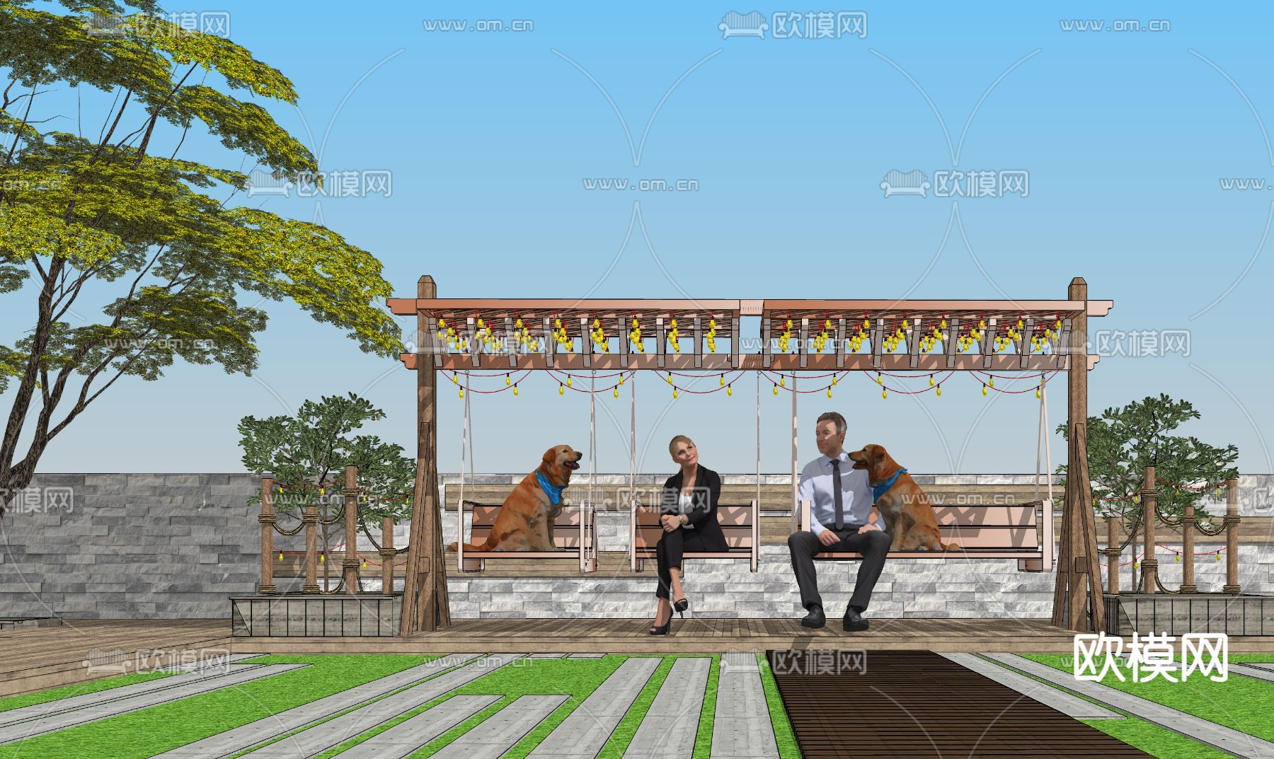 现代庭院秋千吊椅su模型下载（渲染图4）