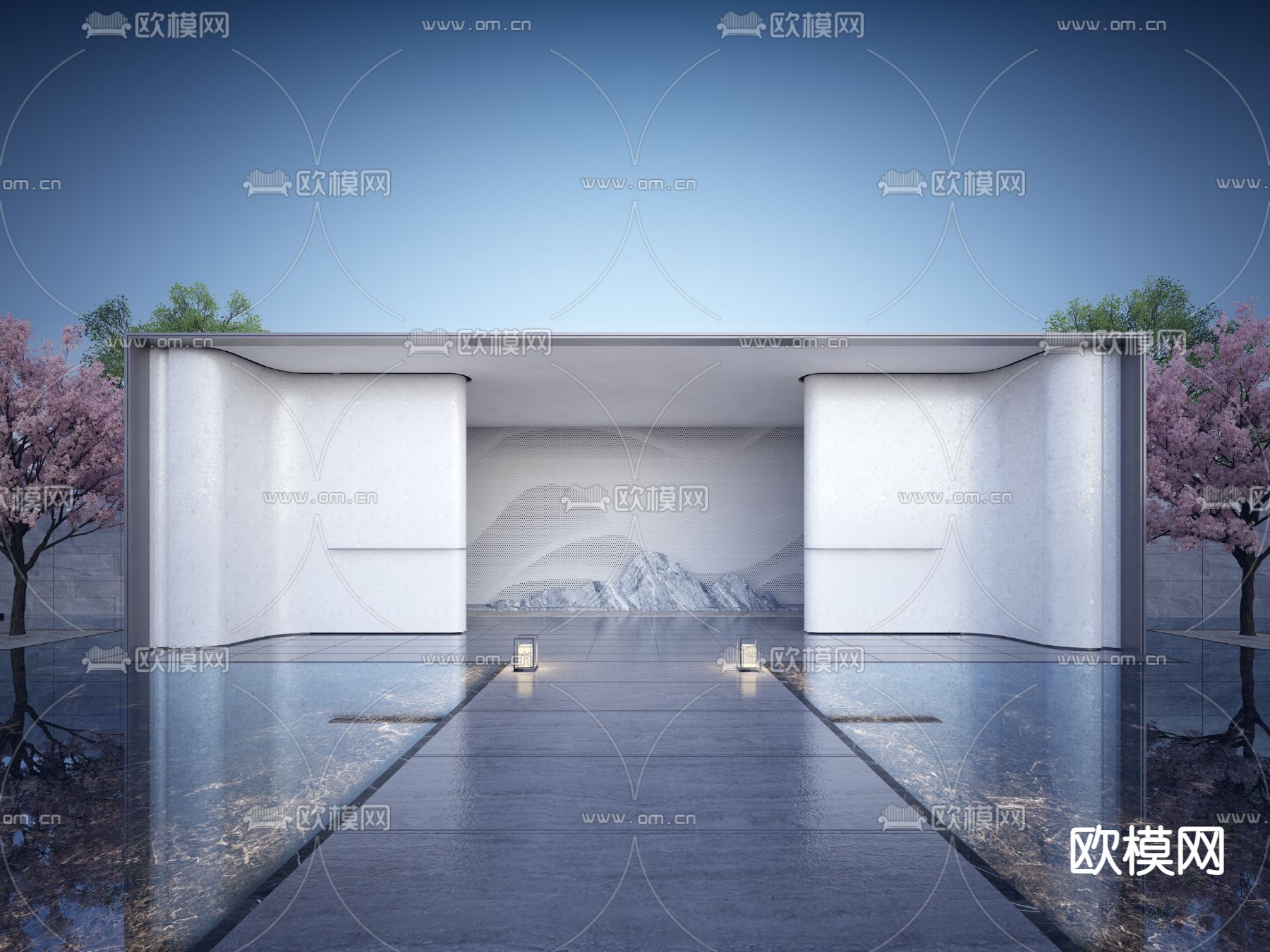 新中式小区大门门头3d模型下载