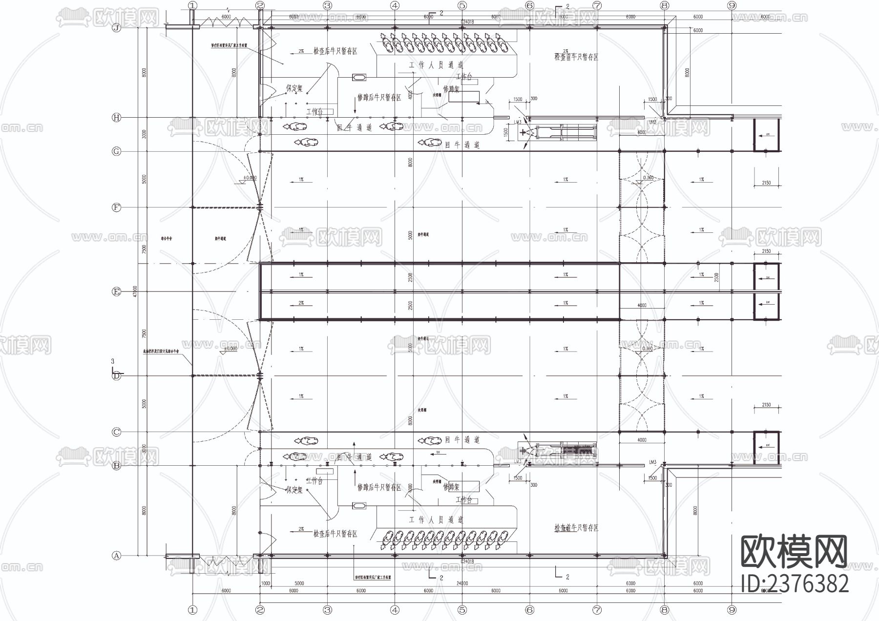 牧场挤奶厅CAD施工图下载（渲染图1）