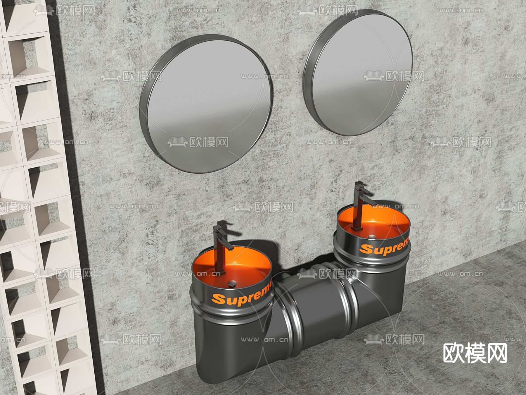 工业风油桶洗手台su模型下载（渲染图2）