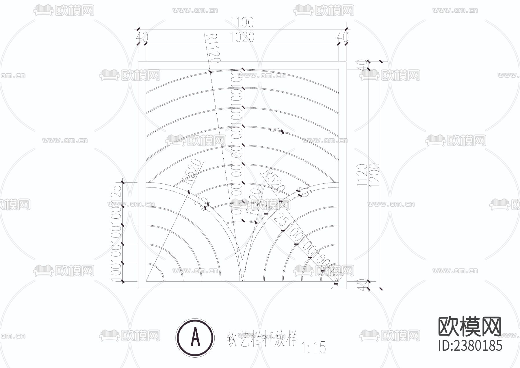 围墙详图CAD施工图下载（渲染图4）