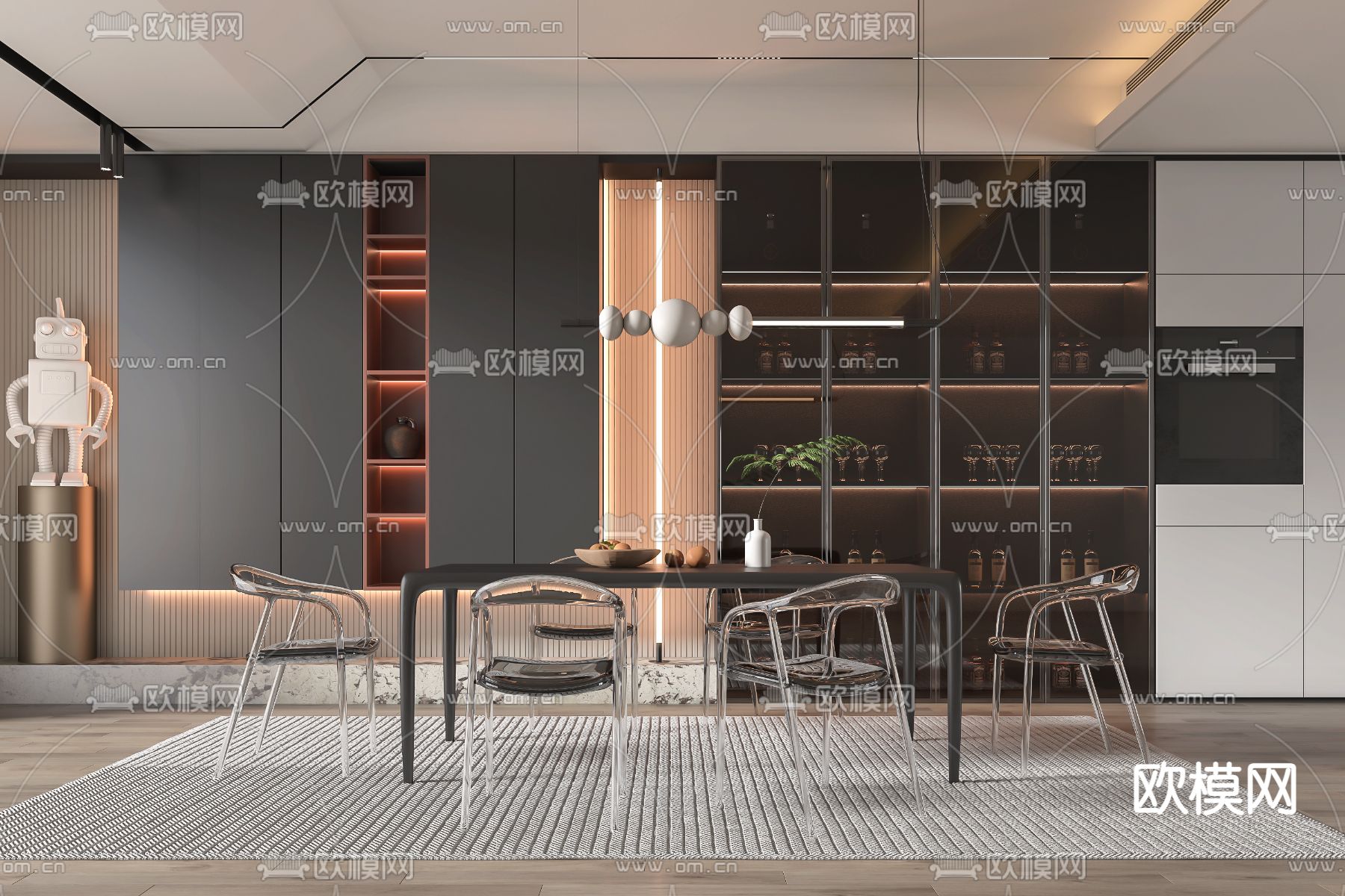 现代餐厅3d模型下载_ID12209408_3dmax免费模型-欧模网