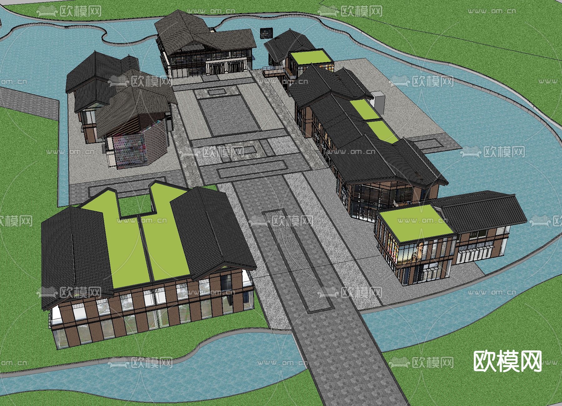 新中式商业街su模型下载（渲染图4）