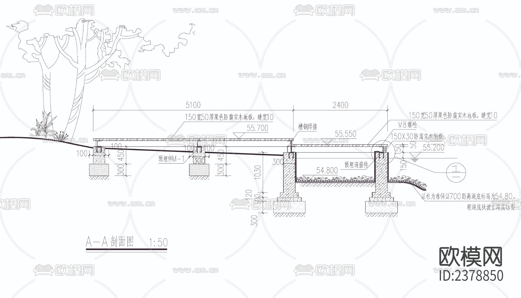 亲水木平台剖面节点大样下载（渲染图1）