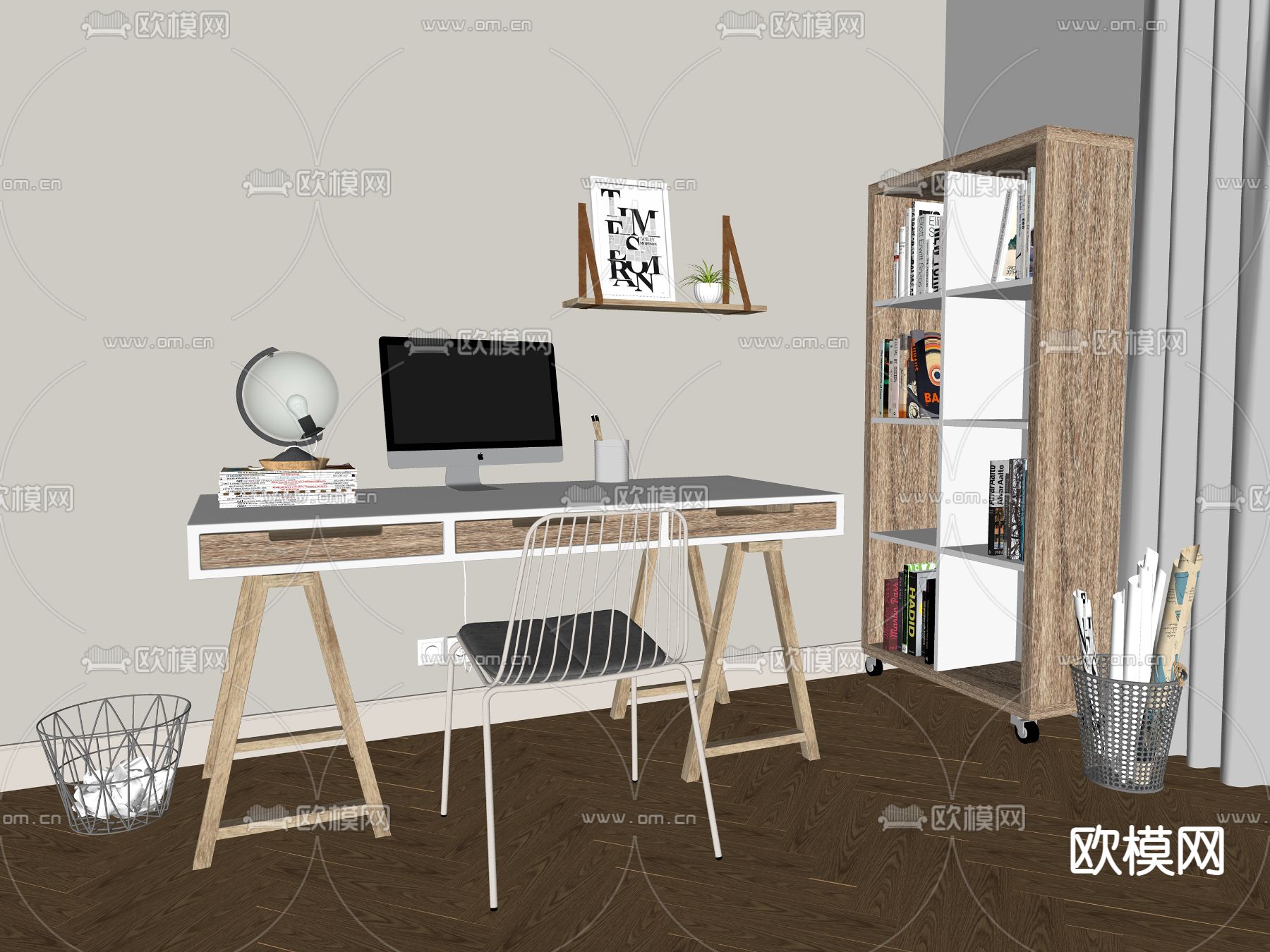 现代书桌椅su模型下载（渲染图2）