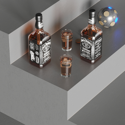  现代酒杯酒瓶 威士忌su模型 