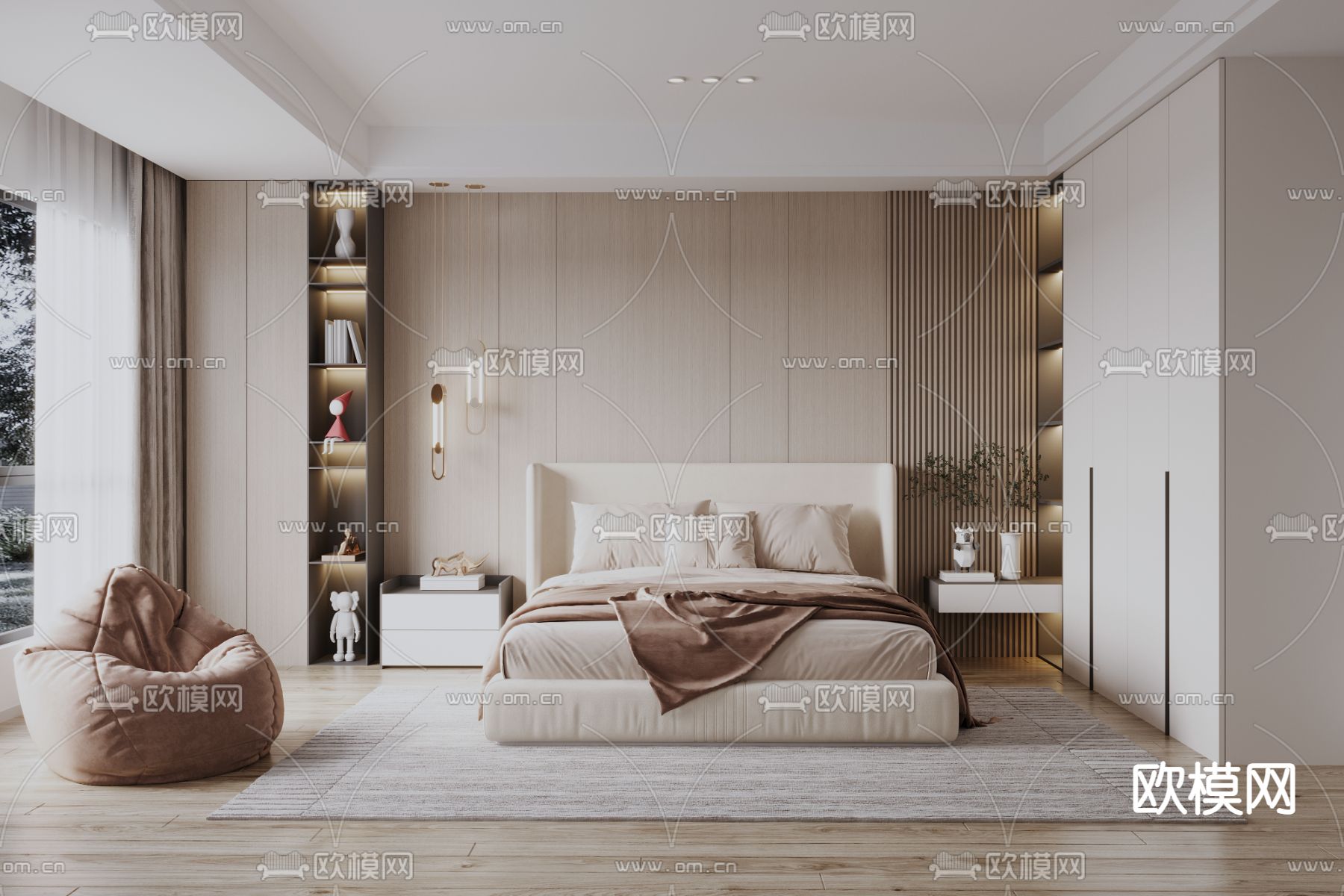 奶油风卧室 主卧3d模型下载