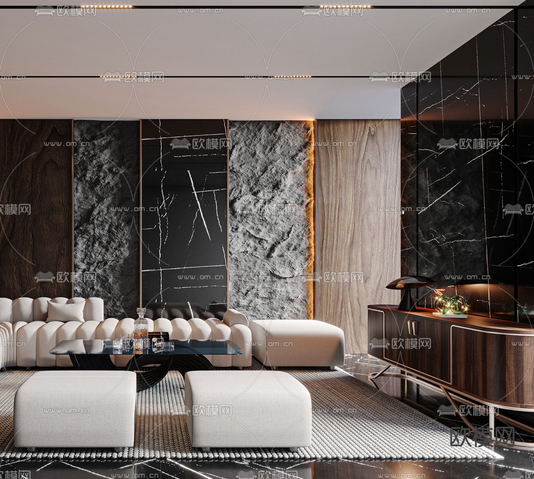 高级灰客厅3d模型下载（渲染图3）