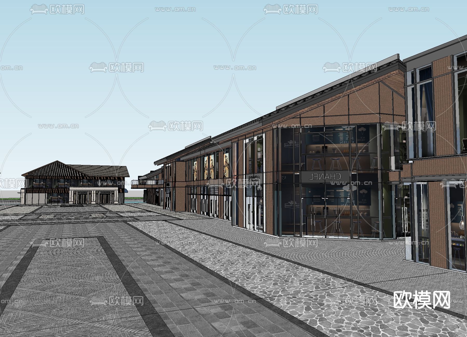新中式商业街su模型下载（渲染图3）