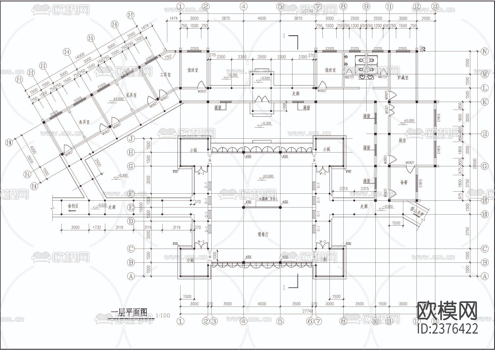 生态园垂钓休息区CAD施工图下载（渲染图3）