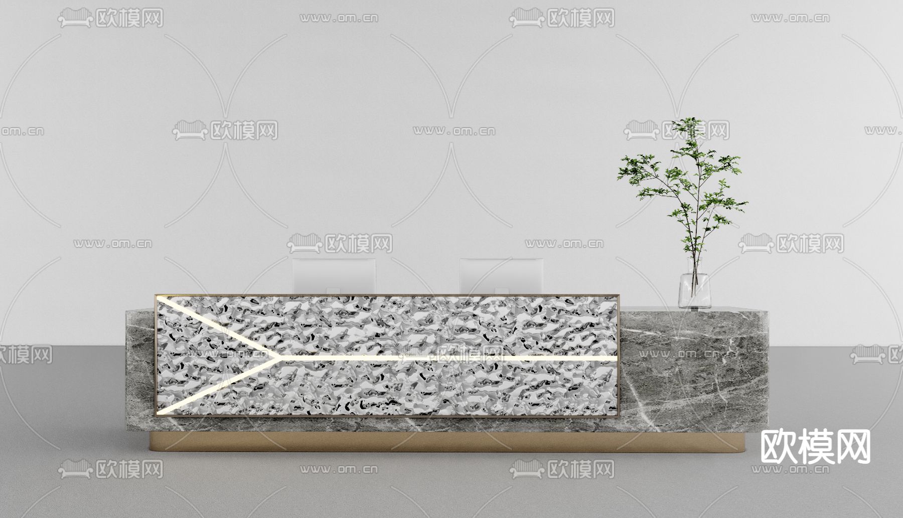 现代公司前台 接待台su模型下载（渲染图1）