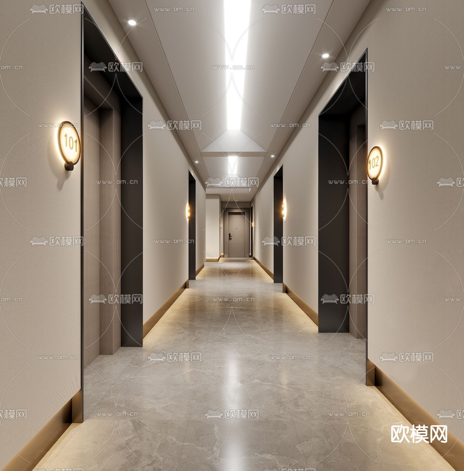 现代酒店过道su模型下载_ID12208780_sketchup模型下载-欧模网