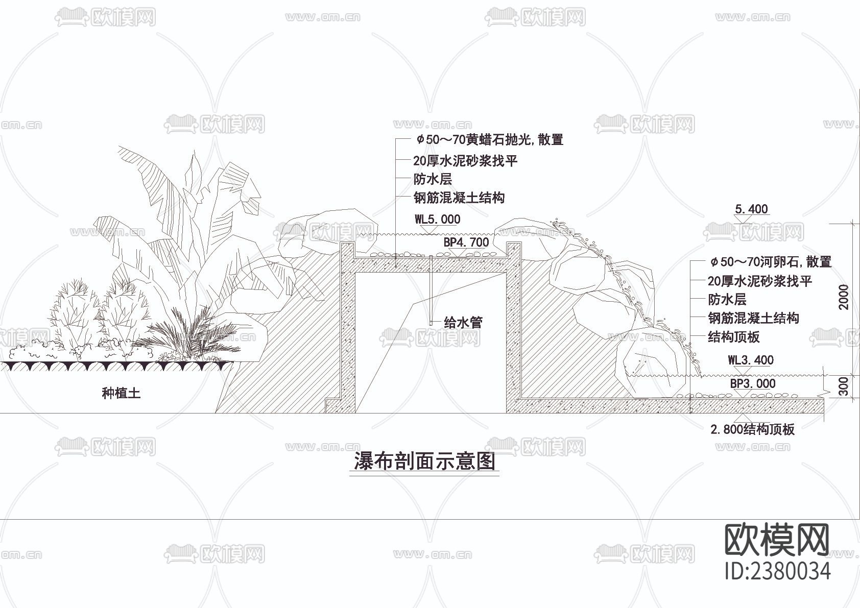 大瀑布cad大样图下载（渲染图5）