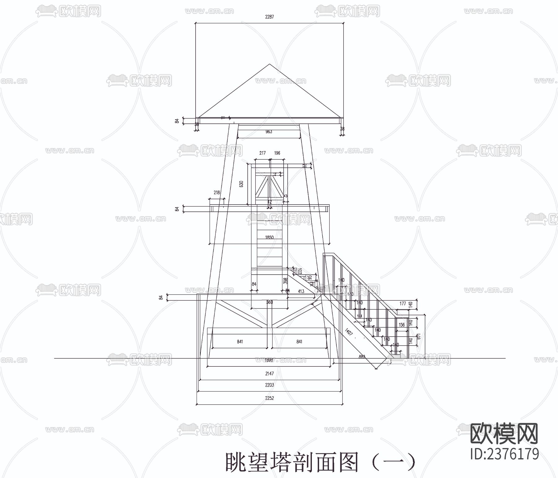 眺望塔建筑CAD施工图下载（渲染图3）