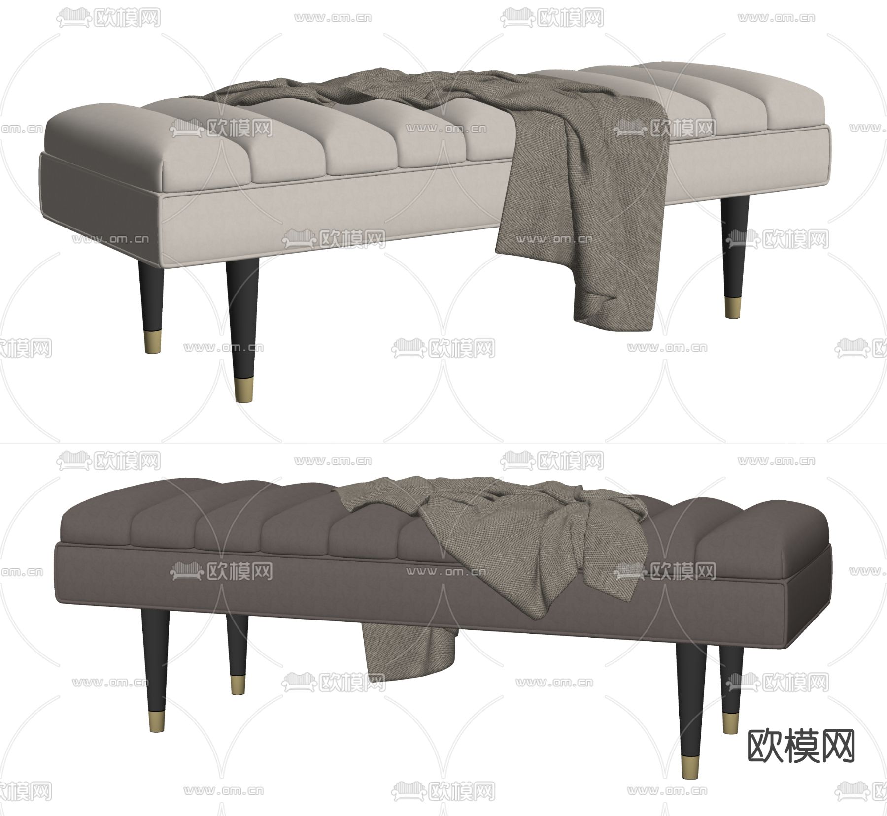 奶油风床尾凳su模型下载（渲染图3）
