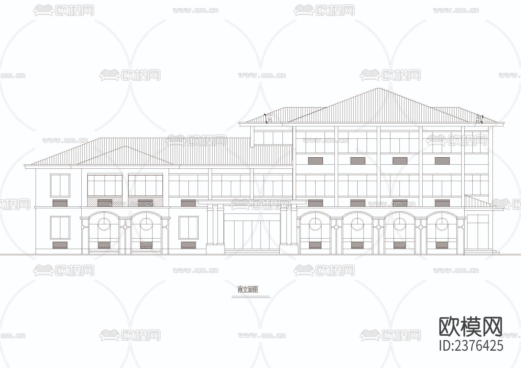收费站建筑CAD施工图下载（渲染图4）