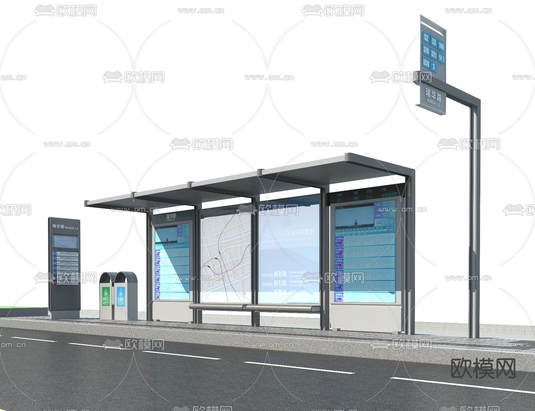 现代公交车站3d模型下载